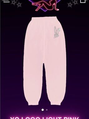 Light Pink Women Jogger Pants with Rhinestone Bunny Accent
